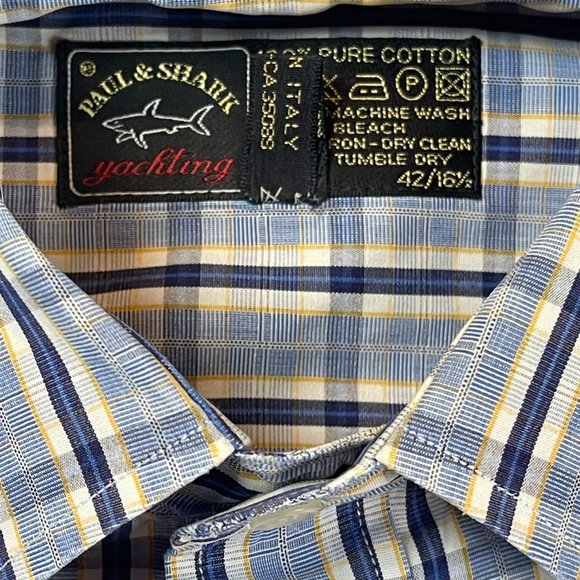 Paul & Shark Men's Yachting Button-Down Shirt Multicolor Blue Pocket 42/16.5 - Picture 4 of 8